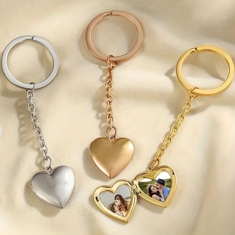 Custom Photo Heart Pendant Keychain Stainless Steel Love Charm